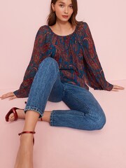 Multi Paisley Long Sleeve Pleated Top - Image 2 of 5