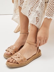 Tan Brown Regular/Wide Fit Forever Comfort® Leather Platform Sandals with Woven Detail - Image 1 of 6