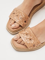 Tan Brown Regular/Wide Fit Forever Comfort® Leather Platform Sandals with Woven Detail - Image 2 of 6