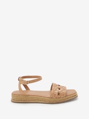 Tan Brown Regular/Wide Fit Forever Comfort® Leather Platform Sandals with Woven Detail - Image 3 of 6