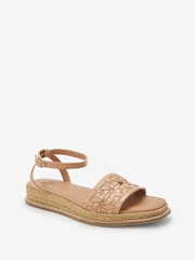 Tan Brown Regular/Wide Fit Forever Comfort® Leather Platform Sandals with Woven Detail - Image 4 of 6