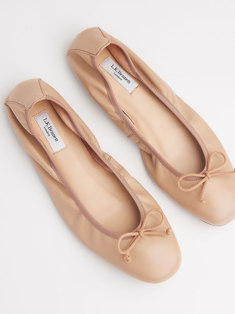 LK Bennett Natural Trilly Leather Ballerina Pumps - Image 3 of 4