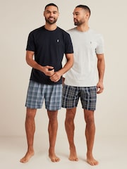 Navy Blue/Grey Check Lightweight Short Pyjama Sets 2 Pack - Image 1 of 11