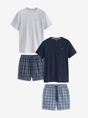 Navy Blue/Grey Check Lightweight Short Pyjama Sets 2 Pack - Image 8 of 11