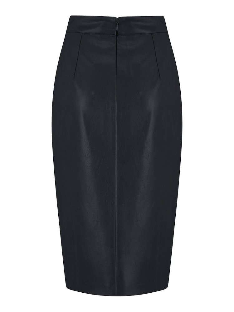 Pour Moi Black Elise Faux Leather Midi Pencil Skirt - Image 6 of 6