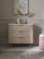 Light Grey Valencia Marble and Mango Wood 3 Drawer Wide Bedside Table - Image 1 of 10