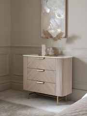Light Grey Valencia Marble and Mango Wood 3 Drawer Wide Bedside Table - Image 2 of 10