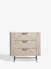 Light Grey Valencia Marble and Mango Wood 3 Drawer Wide Bedside Table - Image 6 of 10
