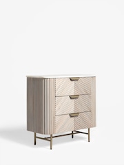 Light Grey Valencia Marble and Mango Wood 3 Drawer Wide Bedside Table - Image 7 of 10