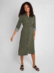 JoJo Maman Bébé Khaki Animal Print Shirt Maternity Dress - Image 1 of 4