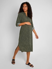 JoJo Maman Bébé Khaki Animal Print Shirt Maternity Dress - Image 2 of 4