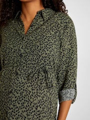 JoJo Maman Bébé Khaki Animal Print Shirt Maternity Dress - Image 4 of 4