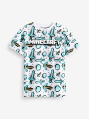 Sword White FUNKO Licensed Minecraft Tshirt with Creeper Pocket POP Toy (4-16yrs) - Image 1 of 2