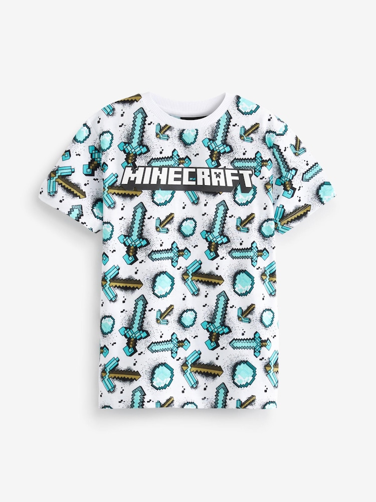 Sword White FUNKO Licensed Minecraft Tshirt with Creeper Pocket POP Toy (4-16yrs) - Image 1 of 2