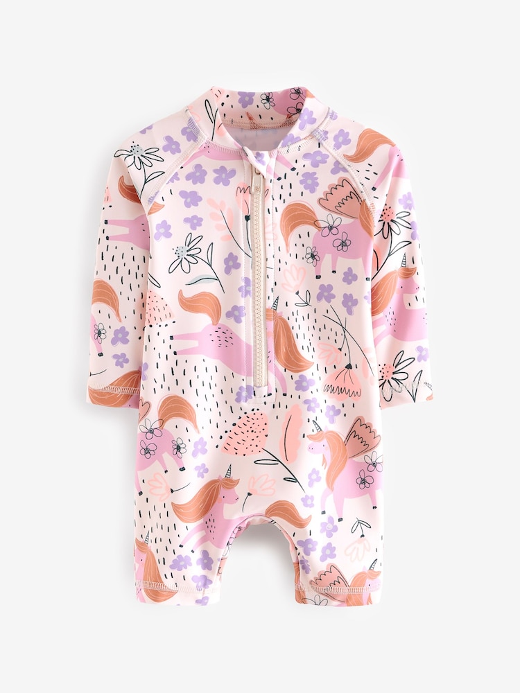 Einhornmotiv, Blassrosa - Sonnenschutz-Badeanzug für Babys (0Monate–3 Jahre) - Bild 1 von 4