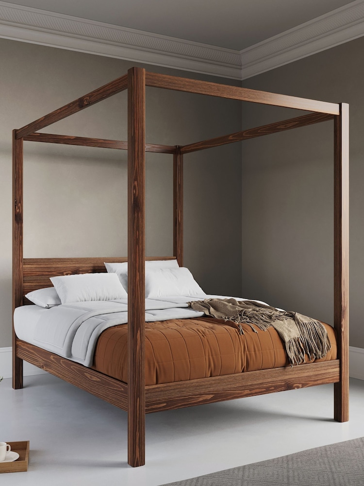 Get Laid Beds Coffee Bean Four Poster Classic Square Leg Solid Wood Bed - Image 1 of 3