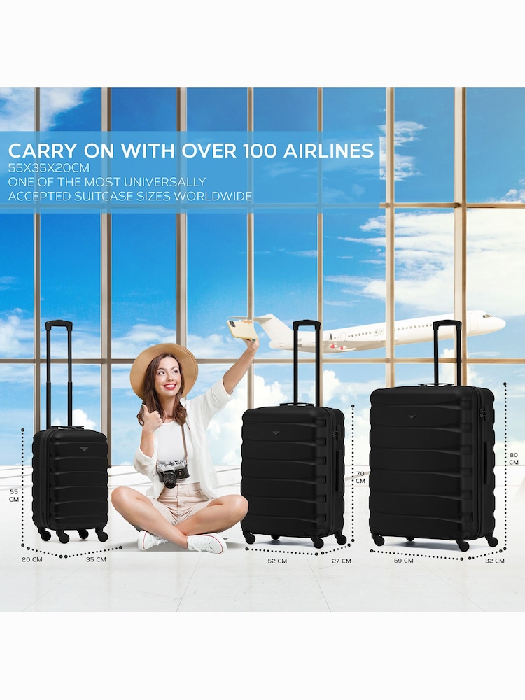 Flight Knight Black Mono Medium Hardcase Lightweight Check In Suitcase With 4 Wheels - Image 2 of 7