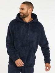Threadbare Navy Borg Loungewear Hoodie - Image 1 of 4