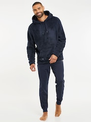 Threadbare Navy Borg Loungewear Hoodie - Image 3 of 4