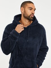 Threadbare Navy Borg Loungewear Hoodie - Image 4 of 4