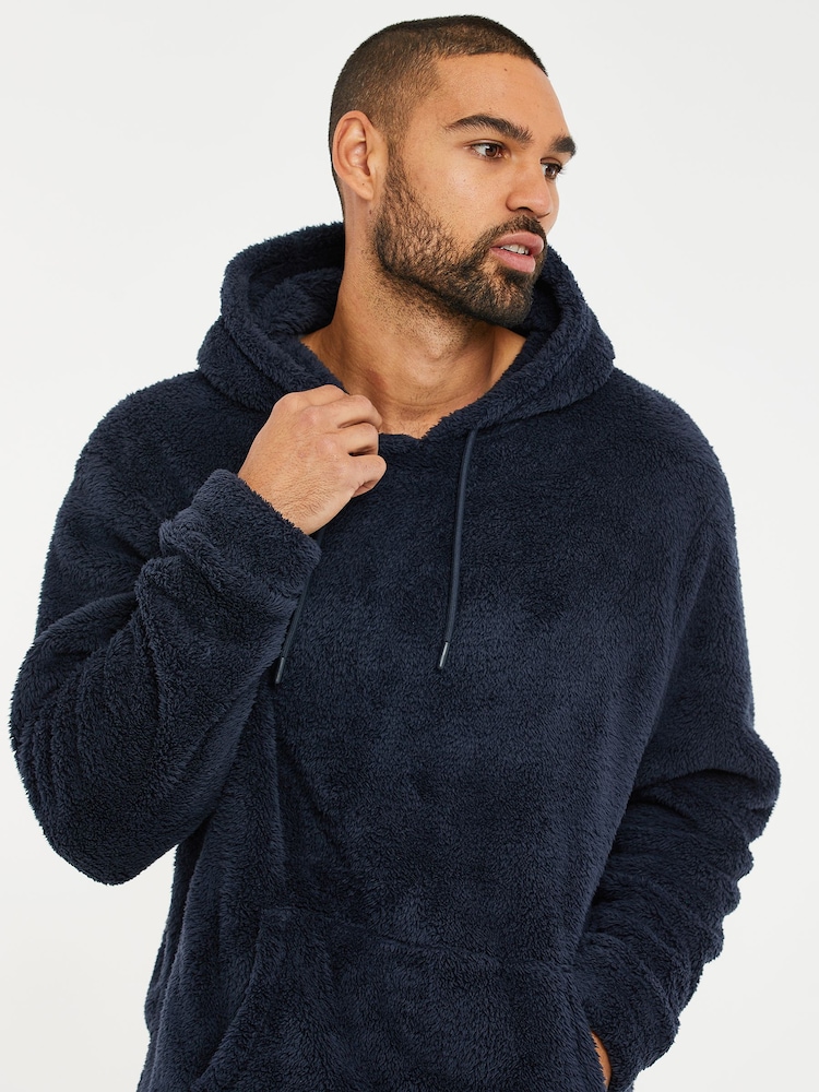 Threadbare Navy Borg Loungewear Hoodie - Image 4 of 4