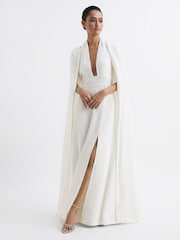 Reiss White Grace Maxi Dress With Cape - Image 1 of 8