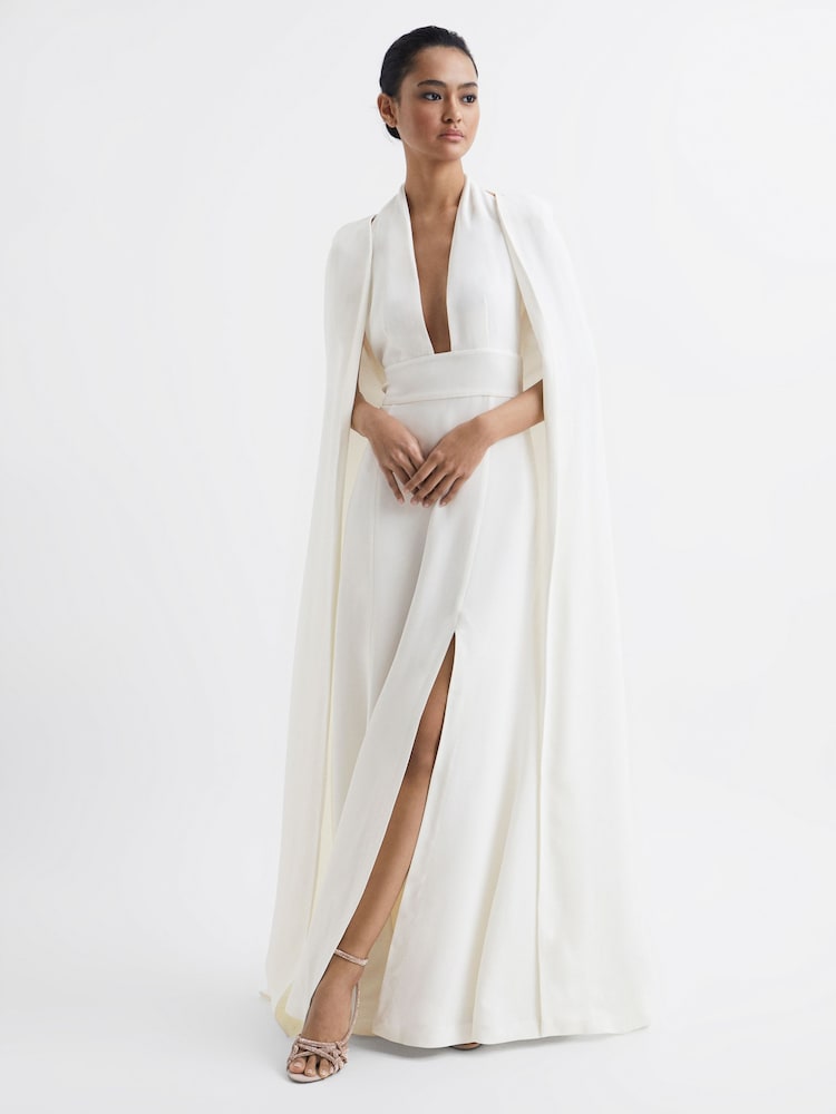 Reiss White Grace Maxi Dress With Cape - Image 1 of 8
