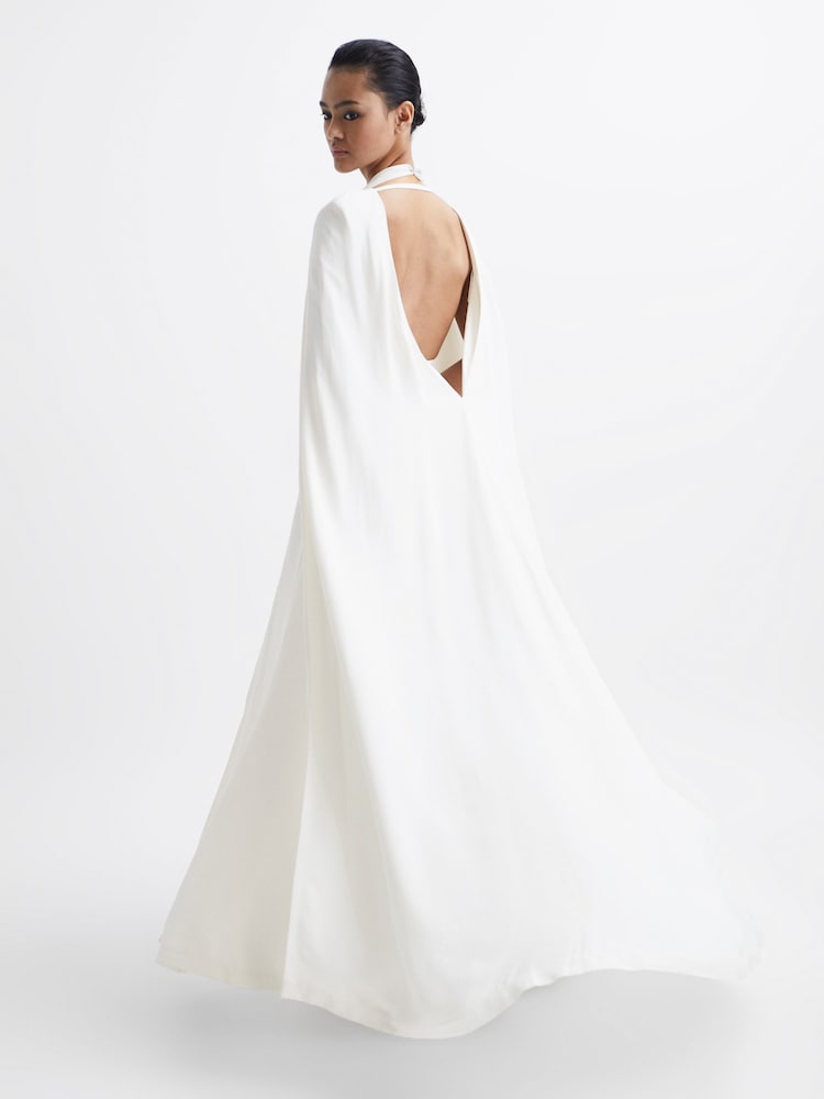 Reiss White Grace Maxi Dress With Cape - Image 8 of 8