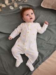 JoJo Maman Bébé Yellow Duck Embroidered Cotton Baby Sleepsuit - Image 5 of 7