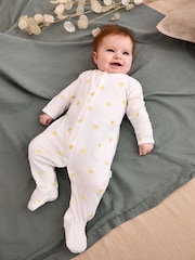 JoJo Maman Bébé Yellow Duck Embroidered Cotton Baby Sleepsuit - Image 6 of 7