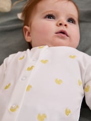 JoJo Maman Bébé Yellow Duck Embroidered Cotton Baby Sleepsuit - Image 7 of 7