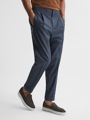 Reiss Airforce Blue Brighton Relaxed Drawstring Trousers with Turn-Ups - Image 1 of 6
