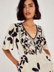 Monsoon Natural Abstract Floral Print Embroidered Jumpsuit - Image 2 of 3