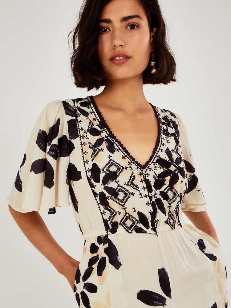 Monsoon Natural Abstract Floral Print Embroidered Jumpsuit - Image 2 of 3