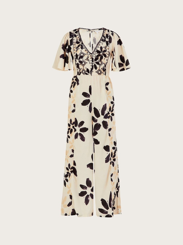 Monsoon Natural Abstract Floral Print Embroidered Jumpsuit - Image 3 of 3