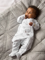 Mono blanco de algodón 100 % con estampado de elefantes de Mamas & Papas - Imagen 1 de 4