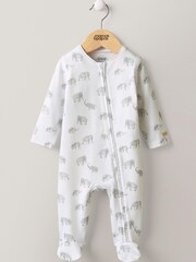 Mono blanco de algodón 100 % con estampado de elefantes de Mamas & Papas - Imagen 2 de 4