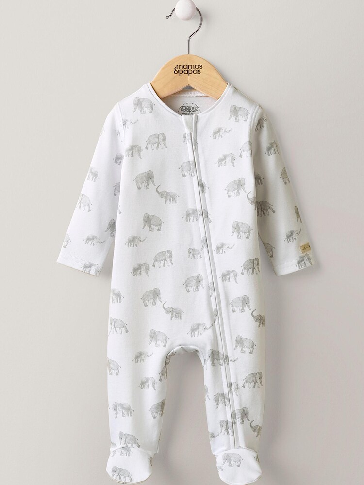 Mono blanco de algodón 100 % con estampado de elefantes de Mamas & Papas - Imagen 2 de 4