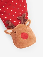 JoJo Maman Bébé Red Reindeer Appliqué Zip Cotton Baby Sleepsuit - Image 3 of 4