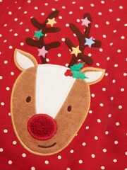 JoJo Maman Bébé Red Reindeer Appliqué Zip Cotton Baby Sleepsuit - Image 4 of 4
