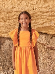 Orange Broderie Soft Slub Jersey Dress (3-16yrs) - Image 1 of 9