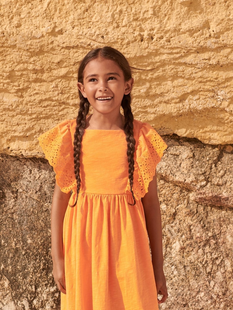 Orange Broderie Soft Slub Jersey Dress (3-16yrs) - Image 1 of 9