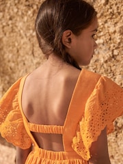 Orange Broderie Soft Slub Jersey Dress (3-16yrs) - Image 4 of 9