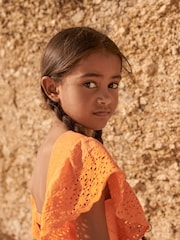 Orange Broderie Soft Slub Jersey Dress (3-16yrs) - Image 5 of 9
