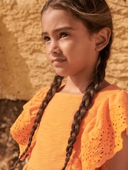 Orange Broderie Soft Slub Jersey Dress (3-16yrs) - Image 7 of 9