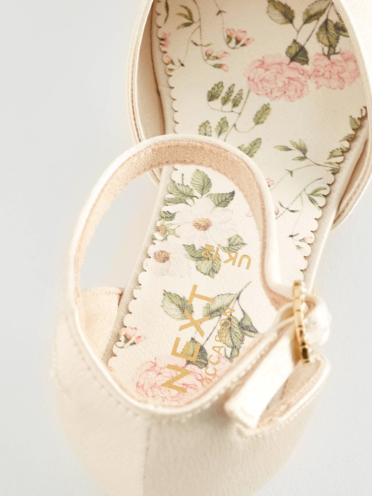 Elfenbein - Blumenmädchen-Schuhe mit Knöchelriemen und niedrigem Absatz für besondere Anlässe - Bild 5 von 5