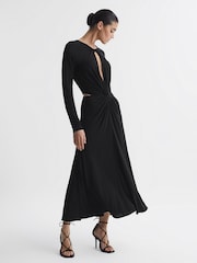 Reiss Black Faye Twist Cut-Out Midi Dress - Image 1 of 4