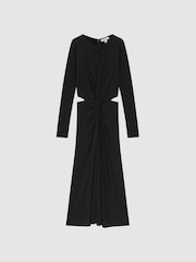 Reiss Black Faye Twist Cut-Out Midi Dress - Image 2 of 4
