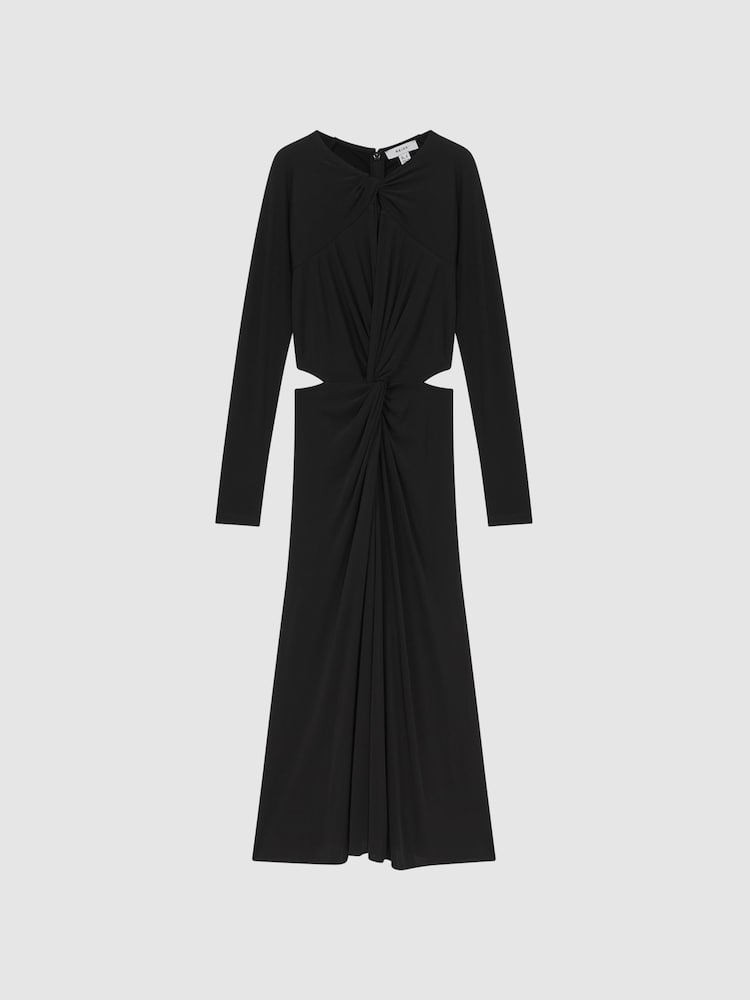 Reiss Black Faye Twist Cut-Out Midi Dress - Image 2 of 4
