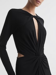 Reiss Black Faye Twist Cut-Out Midi Dress - Image 3 of 4
